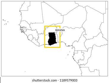 Ghana map yellow frame geography national