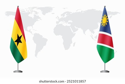 Bandeiras de Gana e Namíbia para reunião oficial contra fundo do mapa do mundo.