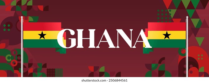 Ghana National Day Banner in modern abstract geometric style. Wide banner suitable for Ghana independence day greeting cards, web, flyers, posters and more with the country flag. Happy Ghana Day