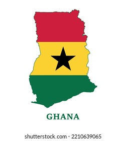 Ghana National Flag Map Design, Illustration Of Ghana Country Flag Inside The Map 