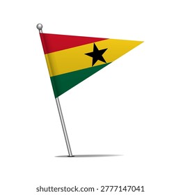 Ghana national flag. Map pin flag stuck in a white background