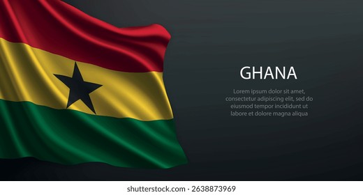 Ghana national flag with ripples and shadows on a gradient black backdrop