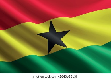 Ghana national flag waving in the wind, realistic detailed silk texture