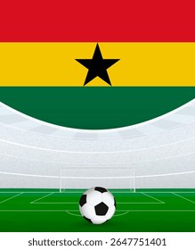 Tema Nacional de Futebol de Gana, Estádio e Bola de Futebol. Conceito de Partida de Futebol em Gana. Ideal para uso em promoções de eventos esportivos, projetos temáticos de futebol e anúncios de torneios.