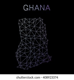 Ghana network map. Abstract polygonal map design. Network connections vector illustration.