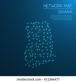 Ghana network map. Abstract polygonal map design. Internet connections vector illustration.