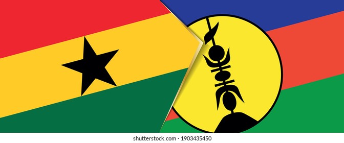 Ghana and New Caledonia flags, two vector flags symbol of relationship or confrontation.