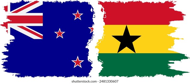 Ghana and New Zealand grunge flags connection, vector