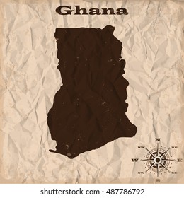 Ghana old map with grunge and crumpled paper. Vector illustration