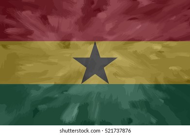 Ghana painted / drawn vector flag. Dramatic, unusual look. Vector file contains flag and texture layers
