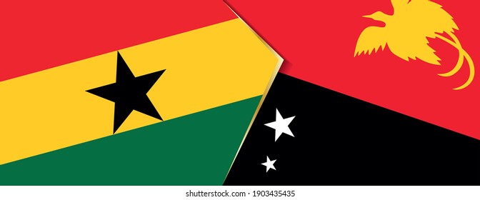 Ghana and Papua New Guinea flags, two vector flags symbol of relationship or confrontation.