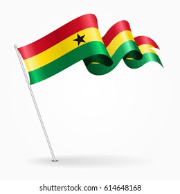 Ghana Pin Icon Wavy Flag. Vector Illustration.