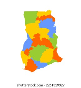 Ghana political map of administrative divisions - regions. Blank colorful vector map.