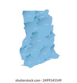 Ghana political map of administrative divisions - regions. Shaded vector map with 3D-like blue gradient and name labels