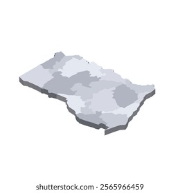 Ghana political map of administrative divisions - regions. 3D isometric blank vector map in shades of grey.