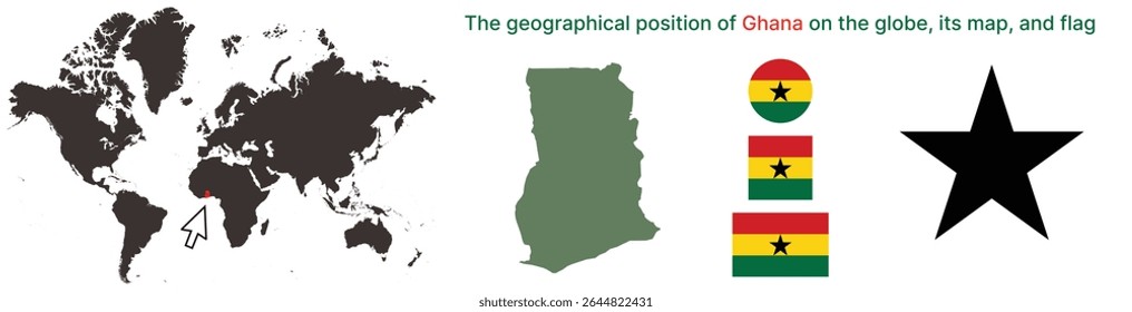 Ghana Political Map with National Flag, Emblem, and Global Location – Transparent Background

