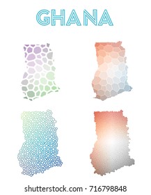 Ghana polygonal map. Mosaic style maps collection. Bright abstract tessellation, geometric, low poly, modern design. Ghana polygonal maps for infographics or presentation.