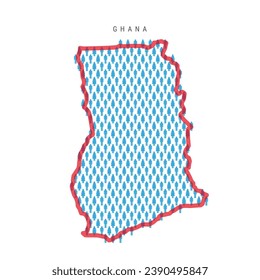 Ghana population map. Stick figures Ghanaian people map with bold red translucent country border. Pattern of men and women icons. Isolated vector illustration. Editable stroke.
