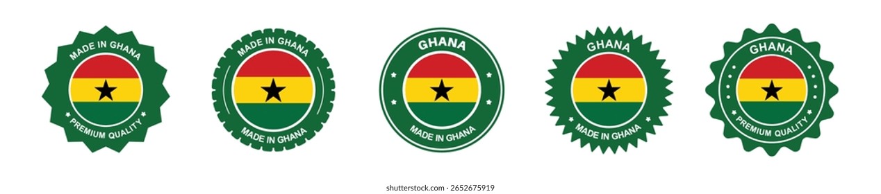 conjunto de etiquetas de produto gana. bandeira gana, premium made in ghana . Etiquetas, selos, carimbos, bandeiras, ícones