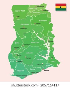 Ghana regions map. Vector illustration