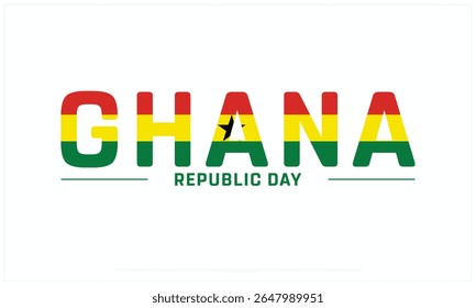 Projeto do Dia da República de Gana sobre fundo branco, Projeto tipográfico do Dia da República de Gana, Projeto vetorial do Dia da República de Gana, Dia da República de Gana