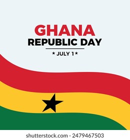 Ghana Republic Day poster vector illustration. Waving Ghanaian flag frame vector. Abstract Flag of Ghana symbol. Template for background, banner, card. July 1 every year. Important day