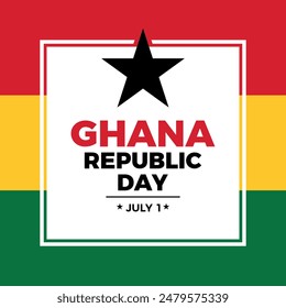 Ghana Republic Day poster vector illustration. Ghanaian flag square frame vector. Abstract Flag of Ghana symbol. Template for background, banner, card. July 1 every year. Important day