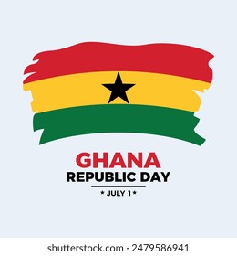 Ghana Republic Day poster vector illustration. Ghana grunge flag icon isolated on a gray background. Paintbrush Ghanaian flag symbol. Template for background, banner, card. July 1 every year