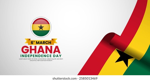 Ghana ribbon flag for Independence Day Banner Background with blank space area