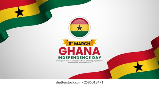 Ghana ribbon flag for Independence Day Banner Background with blank space area