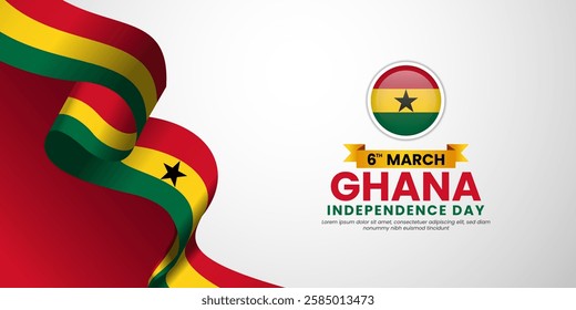 Ghana ribbon flag for Independence Day Banner Background with blank space area