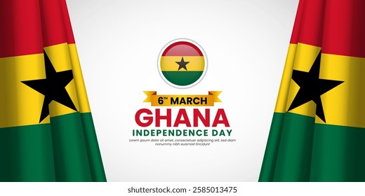 Ghana ribbon flag for Independence Day Banner Background with blank space area