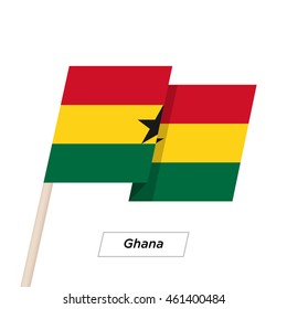 Ghana Ribbon Waving Flag Isolated on White. Vector Illustration. Ghana Flag with Sharp Corners