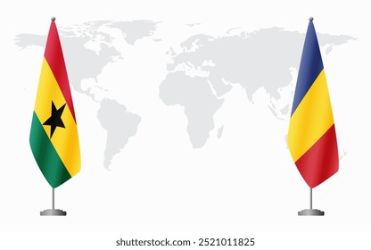 Bandeiras de Gana e Romênia para reunião oficial contra fundo do mapa do mundo.