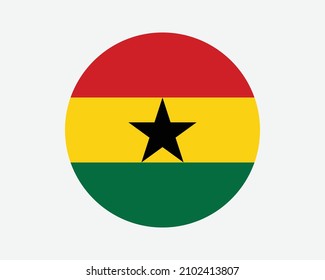 Ghana Round Country Flag. Ghanaian Circle National Flag. Republic of Ghana Circular Shape Button Banner. EPS Vector Illustration.