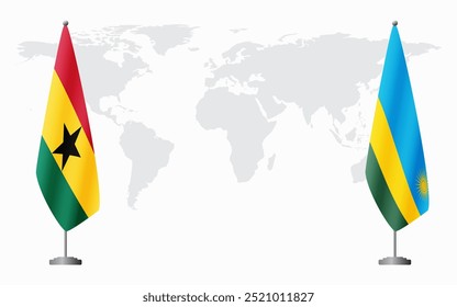 Bandeiras de Gana e Ruanda para reunião oficial contra o fundo do mapa do mundo.