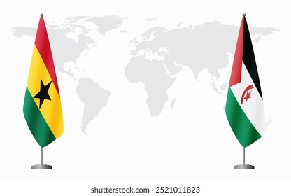 Gana e República Democrática Árabe Saaraui sinalizam para reunião oficial contra fundo do mapa do mundo.