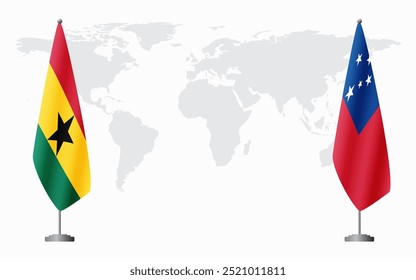 Bandeiras de Gana e Samoa para reunião oficial contra o fundo do mapa do mundo.