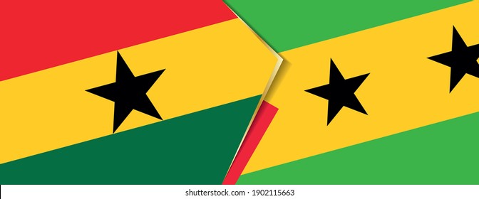 Ghana and Sao Tome and Principe flags, two vector flags symbol of relationship or confrontation.