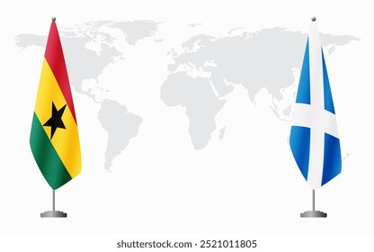 Ghana and Scotland flags for official meeting against background of world map.