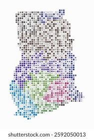 Ghana, shape of the country build of colored cells. Digital style map of the Ghana on white background. Small size rounded square blocks. Amazing vector illustration.