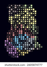 Ghana, shape of the country built of colored cells. Digital style map of Ghana on dark background. Large size square blocks. Classy vector illustration.