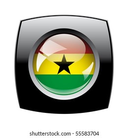 Ghana shiny button flag with black frame -  vector illustration. Isolated abstract object against white background.