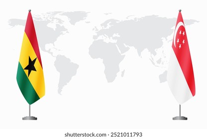 Banderas de Ghana y Singapur para reunión oficial con antecedentes del mapa mundial.