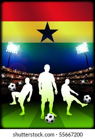 Ghana Soccer Player on Stadium Background with Flag Original Illustration