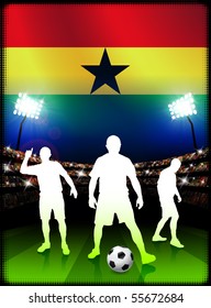 Ghana Soccer Player on Stadium Background with Flag Original Illustration