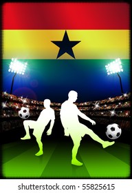 Ghana Soccer Player on Stadium Background with Flag Original Illustration