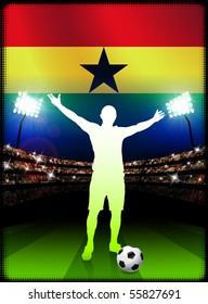 Ghana Soccer Player on Stadium Background with Flag Original Illustration