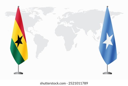 Bandeiras de Gana e Somália para reunião oficial contra fundo do mapa do mundo.