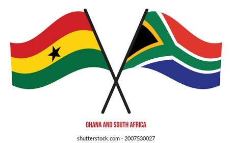 Ghana and South Africa Flags Crossed And Waving Flat Style. Official Proportion. Correct Colors.